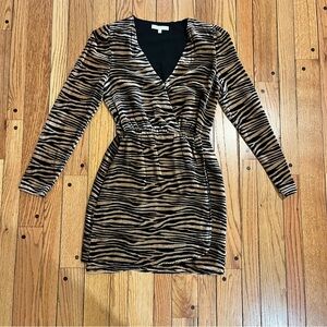 WAYF Tiger Print Wrap Mini Dress Small